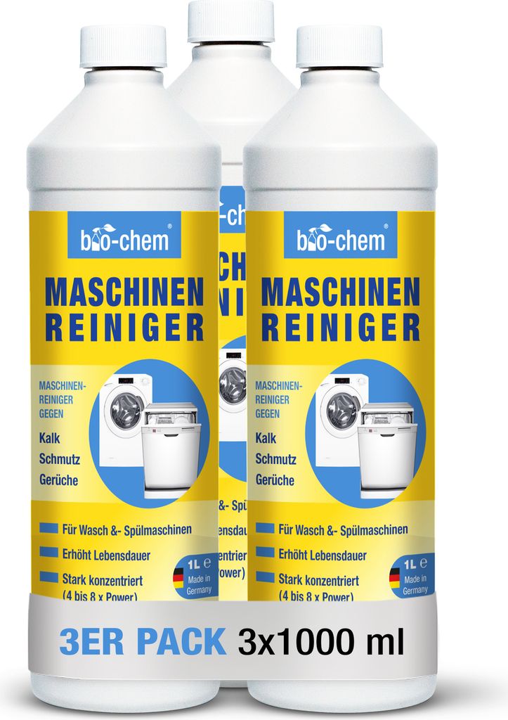 bio-chem Maschinenreiniger 3x 1000 ML für Waschmaschine und Geschirrspüler I Geruchsneutral & schonend I Flüssiger Intensiv-Reiniger für das In...