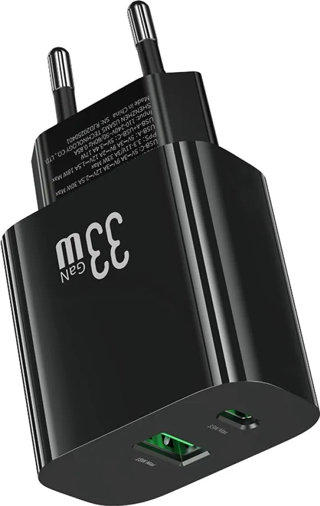 Caricabatterie Usams CC317 T65 33W: Ricarica Rapida USB-C e USB-A Nero - 2