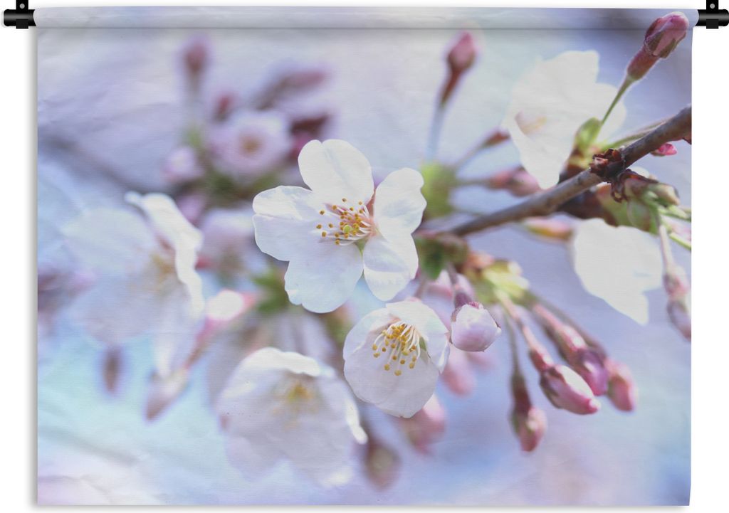 MuchoWow Wandteppich Wandbehang Blumen - Sakura - Zweig 120x90 cm Tapisserie Dekoration Wandtuch - Wohnen - Aufhänger für die Wand