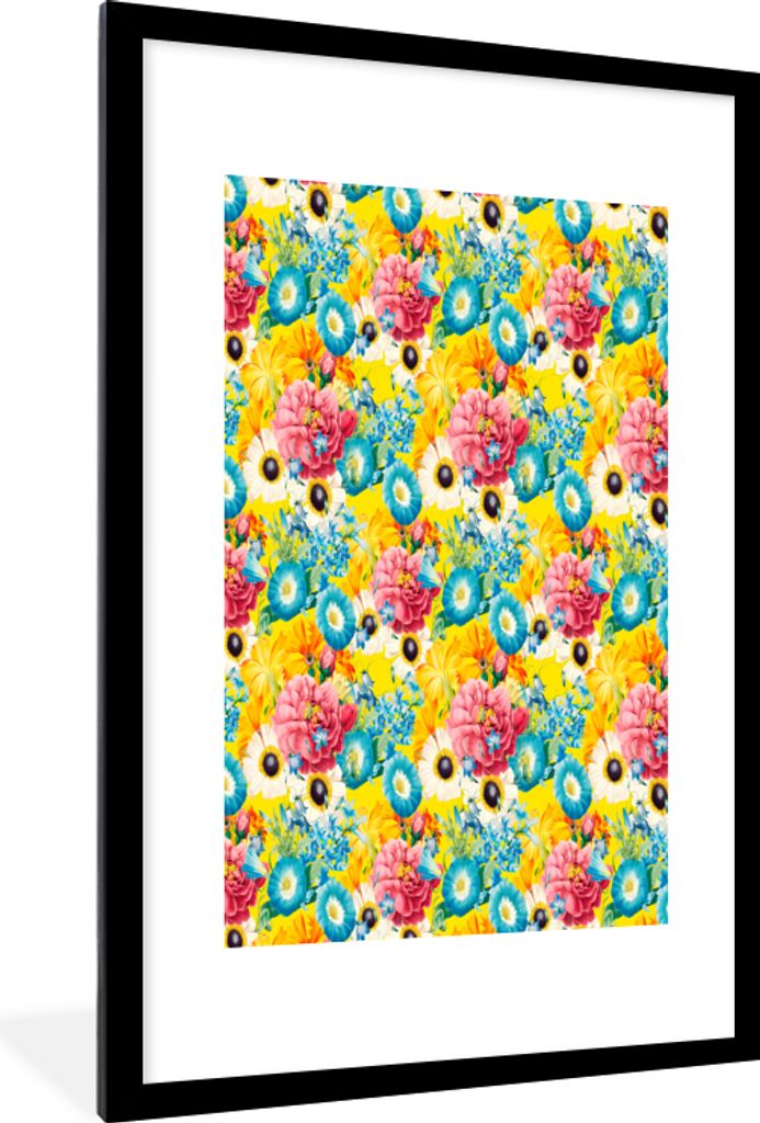 MuchoWow MuchoWow Gerahmtes Poster Blumen - Collage - Farben 60x90 cm - Poster mit zchwarzem Bilderrahmen - Dekoration - Wandposter Wohnzimmer ...