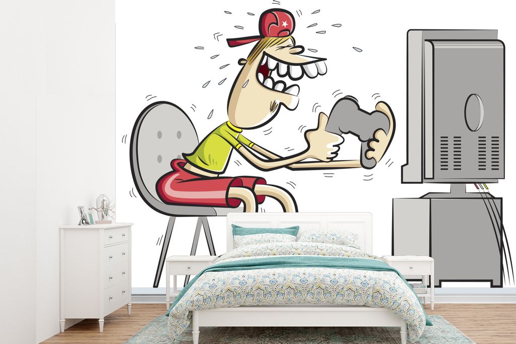 MuchoWow Fototapete für Wohnzimmer oder Schlafzimmer Wandtapete Vinyl Motivtapete Gamer - Fernsehen - Konsole - 360x260 cm - Wohnzimmer tapete