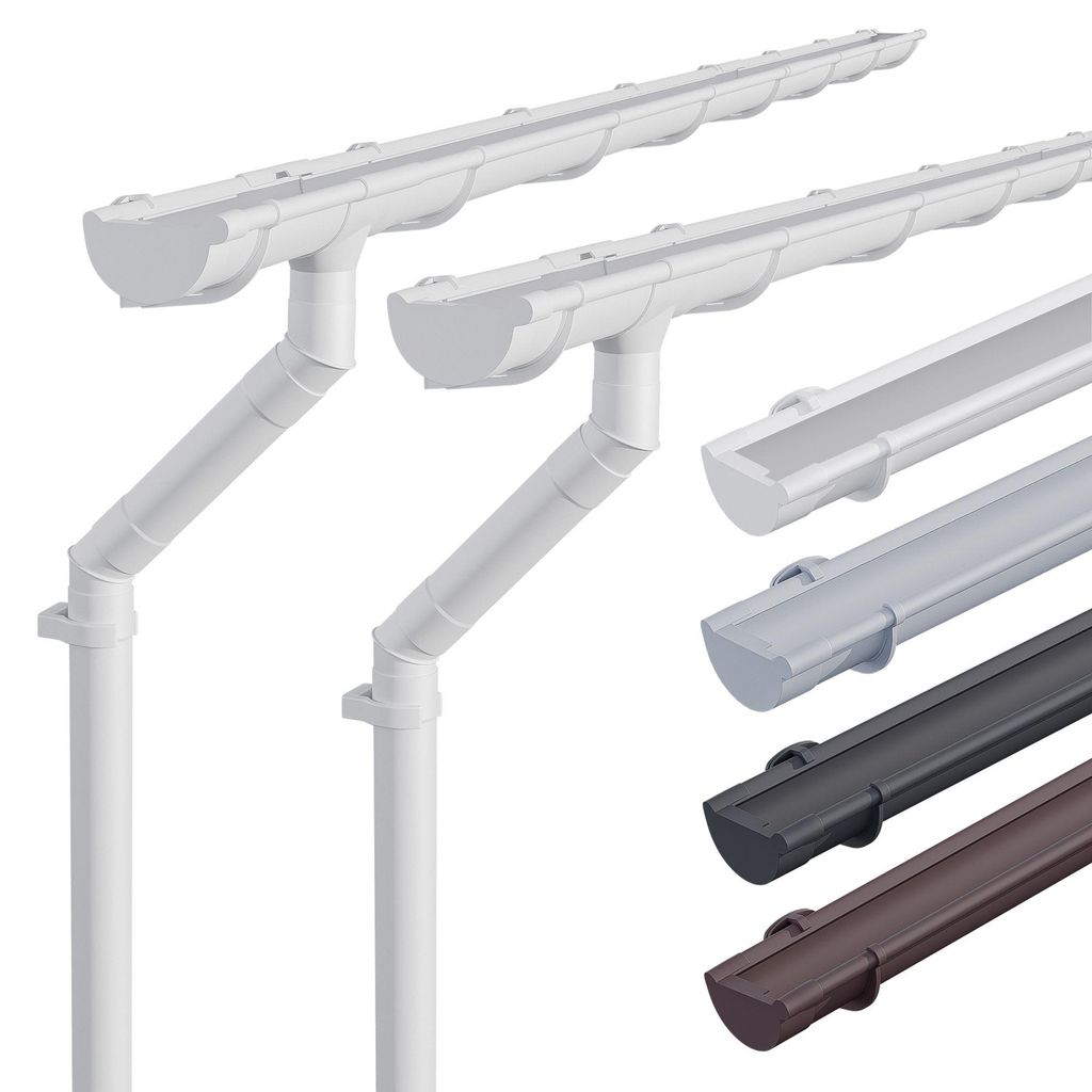 INEFA 2x Dachrinnenset Kunststoff NW100 / 100mm halbrund 5m Weiß, Regenrinne PVC für Gartenhaus & Carport, Dachrinnen Set, Dachrinne Kunststoff ...