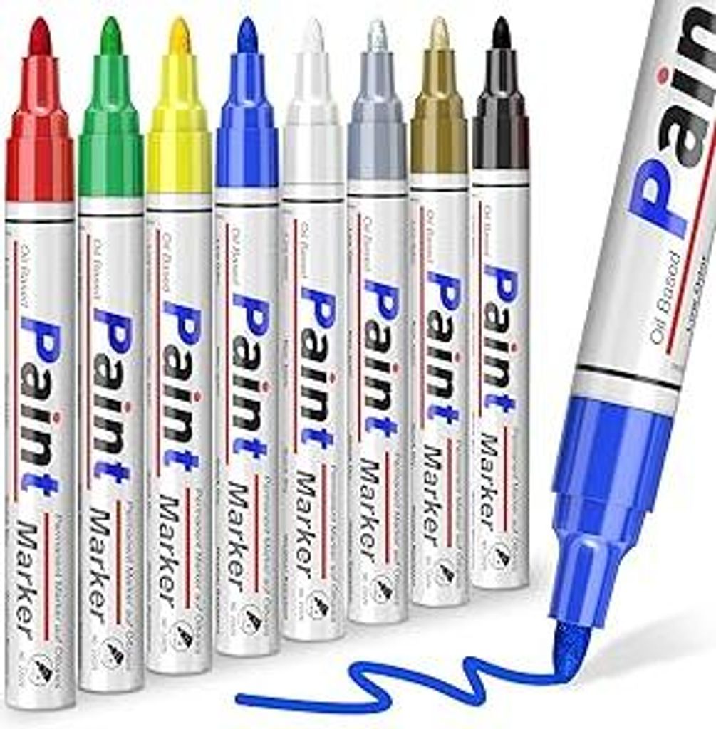 Permanent Marker: 8 Farben Wasserfester Stift für Steine Bemalen, Lackstift Wasserfeste Stifte für Glas, Tassen, Metall, Holz, Reifen, Kunststoff...
