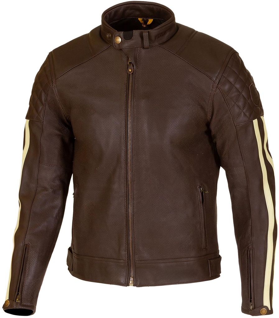 Merlin Icon D3O perforierte Motorrad Lederjacke, braun, 52