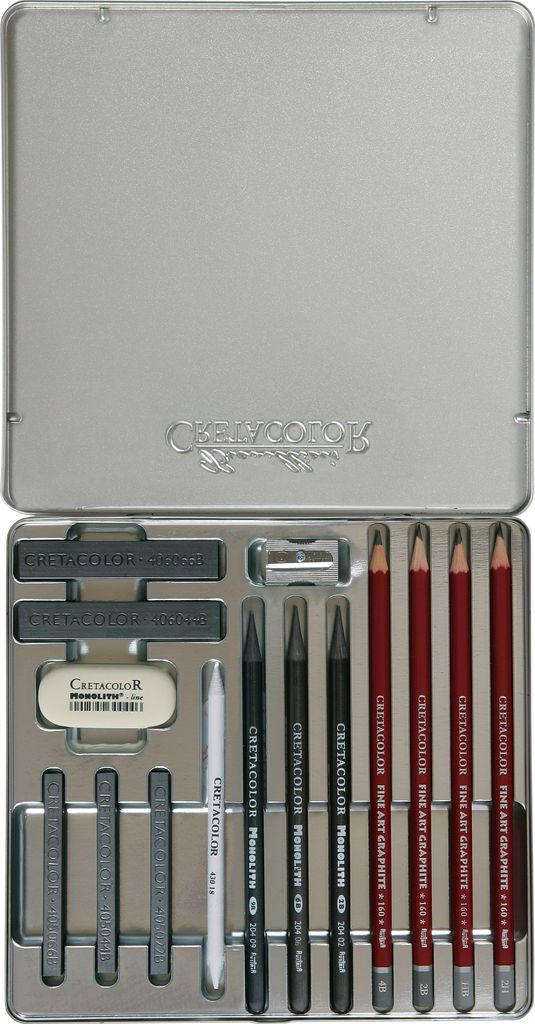 Cretacolor Graphit Zeichenbox 15-teilig in Metallkoffer
