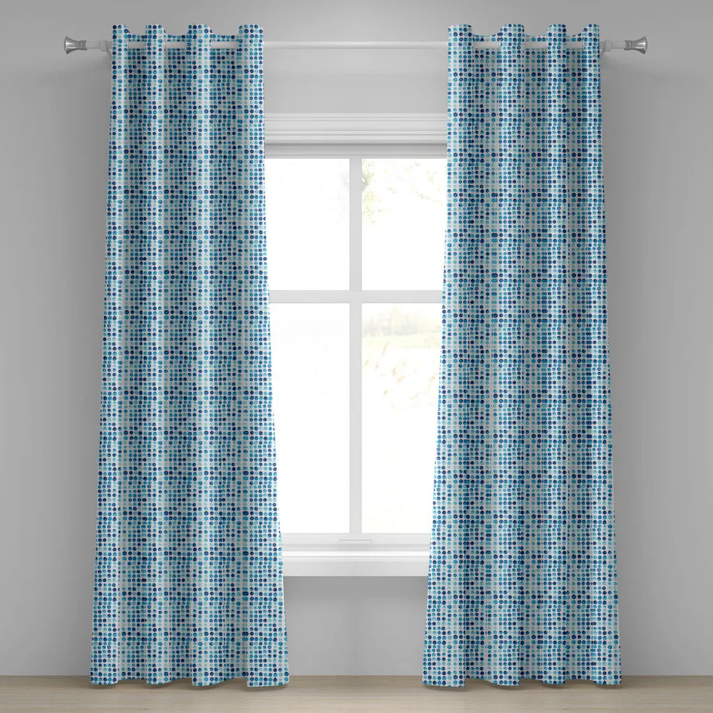 Rideau bleu pour chambre ou salon ambiance zen motifs ronds aquarelle