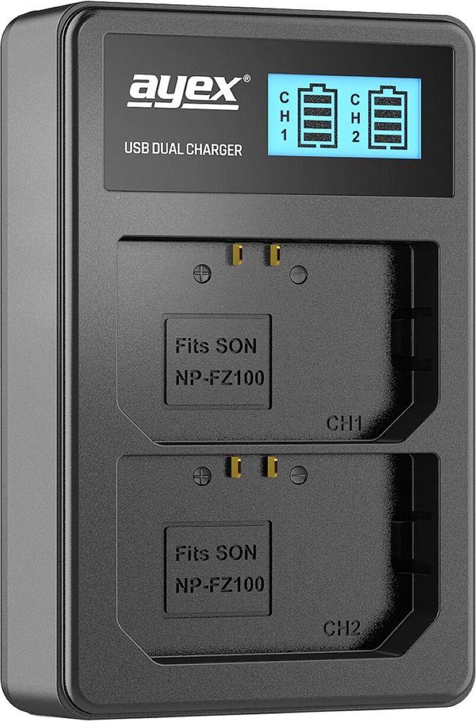USB Dual Ladegerät für Sony NP-FZ100 Akkus beleuchtetes Produktbild 