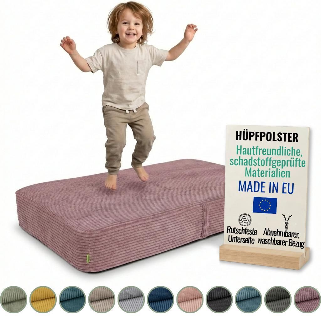 Pillows24 – Hüpfpolster für Kinder | Hüpfkissen 70x110x17 cm | Federn & Schaumstoff | Kindertrampolin für Zuhause | Hüpfmatte | abnehmbarem ...