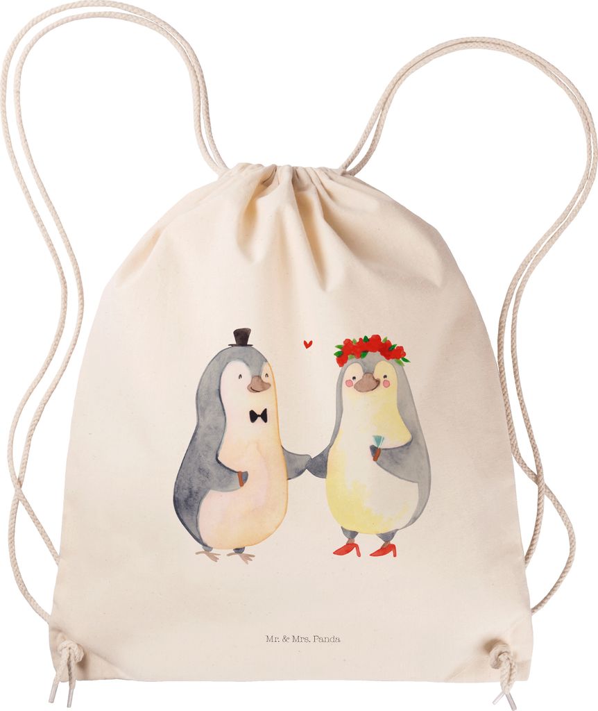 Mr. & Mrs. Panda Jutebeutel Pinguin Heirat - Transparent - Geschenk, wander rucksack, Mann, Paar, Baumwollbeutel, gymnastiktasche, Frau, Freundin, ...