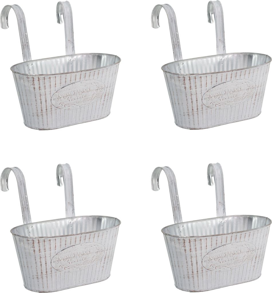 Metall Hängetopf weiß mit 2 Henkel 25 x 13cm - 4 Stück Blumentopf hängend Balkon Pflanz-Schale