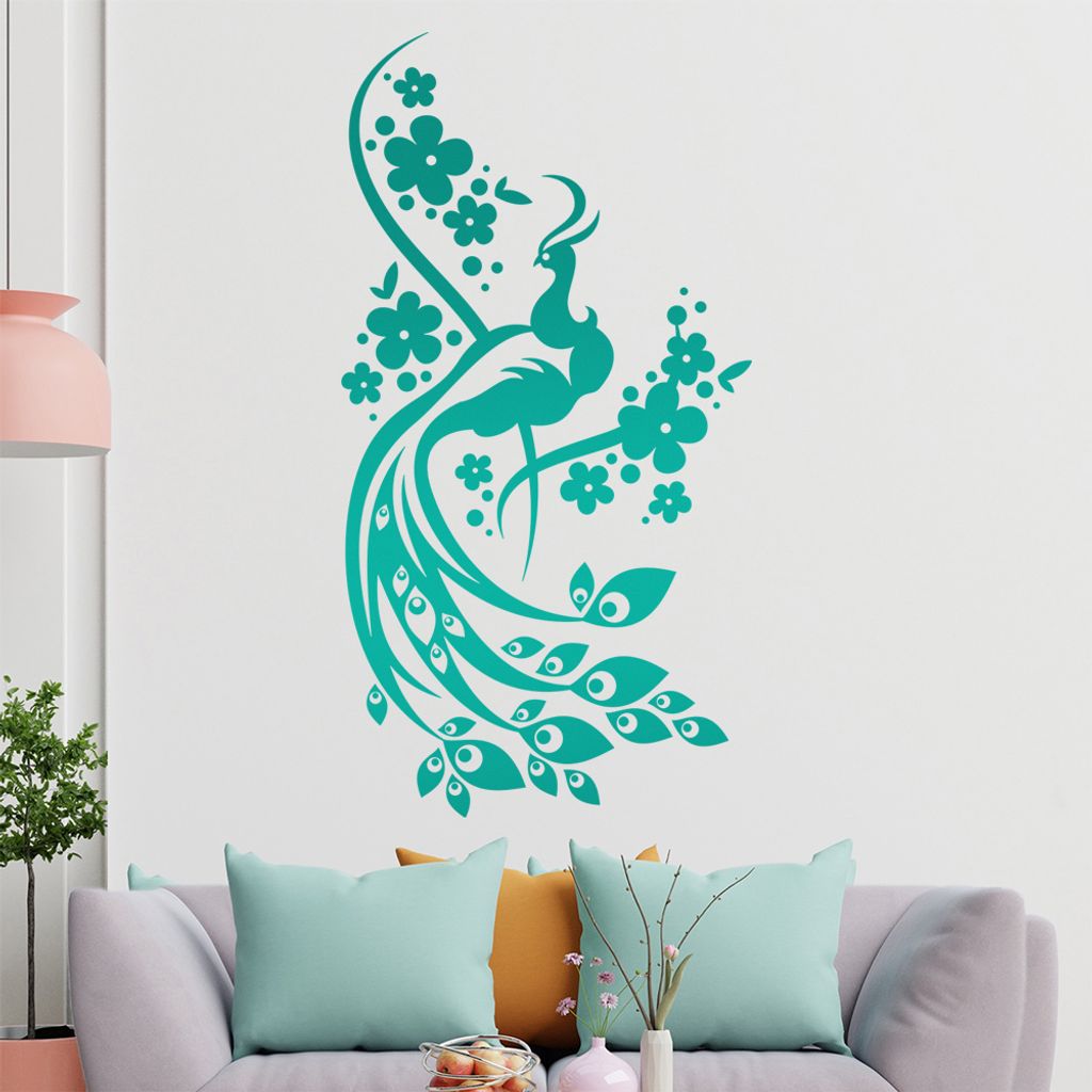 Vogel Ranke Blüte Wandtattoo in 6 Größen - Wandaufkleber Wall Sticker - Dekoration, Küche, Wohnzimmer, Schlafzimmer, Badezimmer