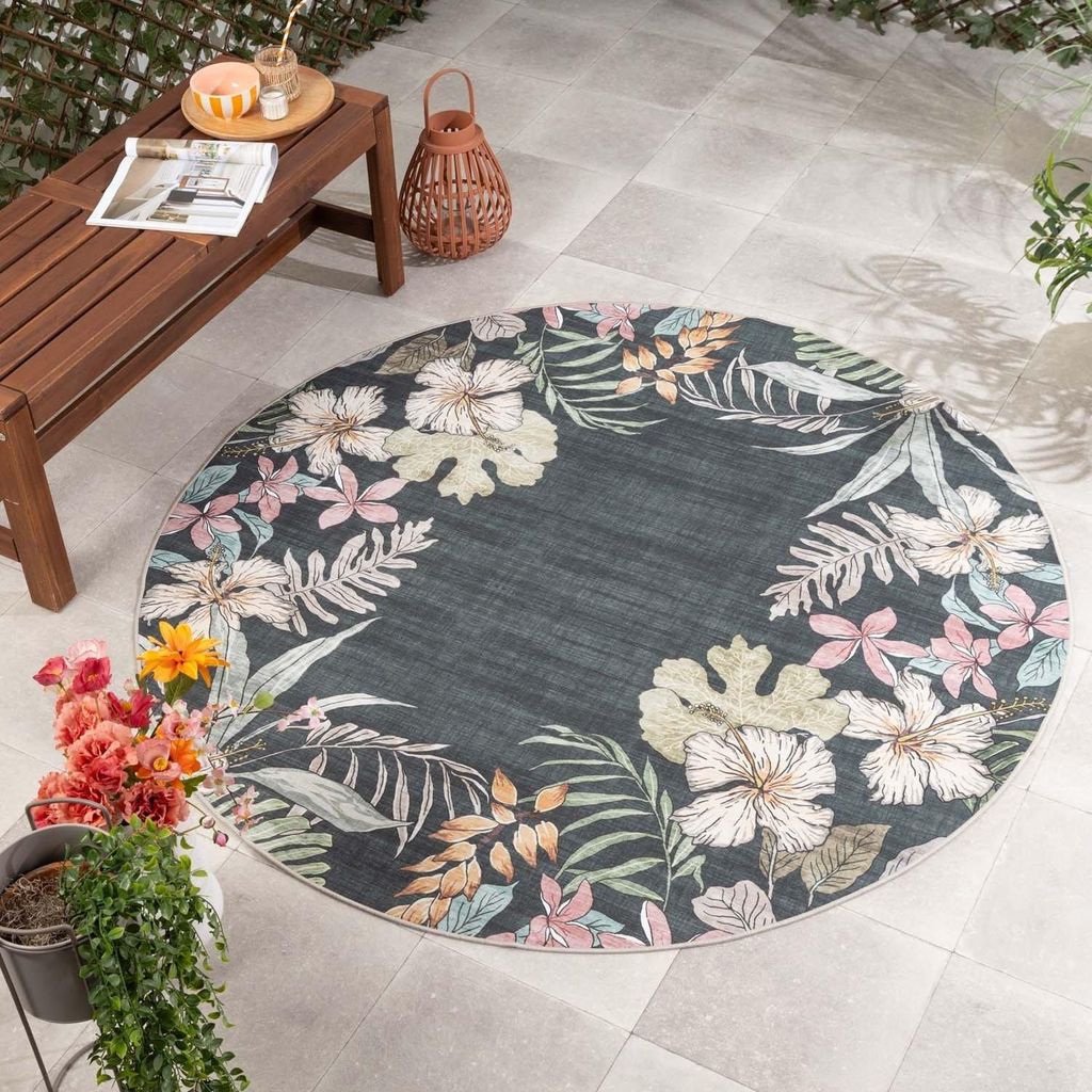 Rund Outdoor Teppich - Poppy Grün - Ø 80 cm - Balkon, Garten, Terrasse, Küche, Wintergarten - FRAAI | Home & Living - Boho
