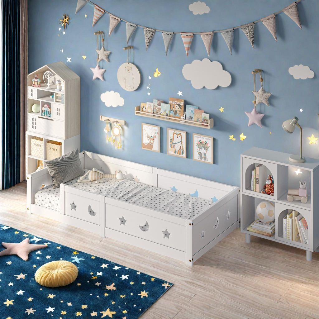Letto a terra INONEFT, 90x200 cm, per bambini, con sponde Immagine del prodotto 