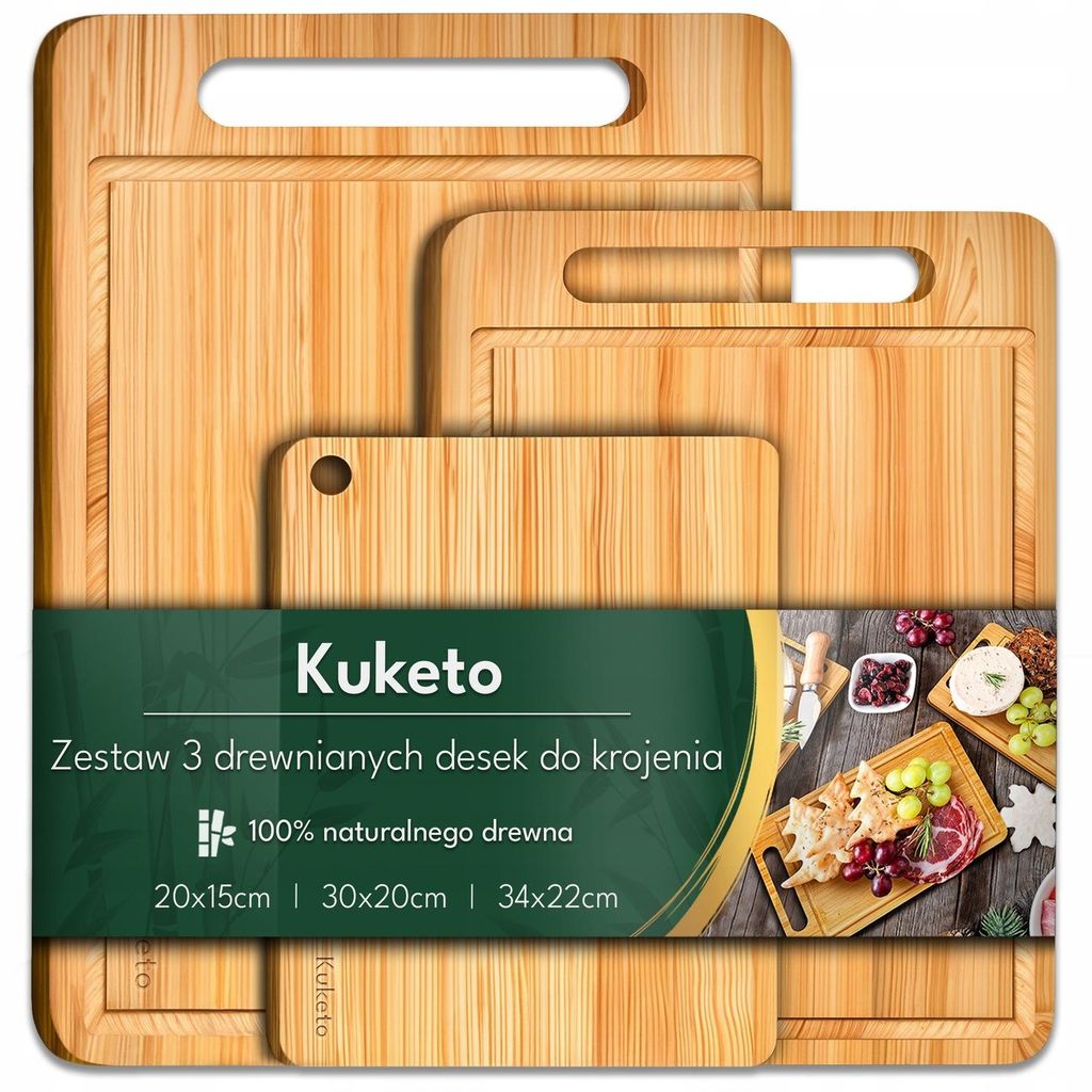 Kuketo | 3er Set Bambus Schneidebretter – Küchenbretter Mit Produktbild 