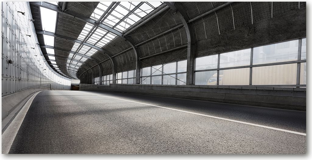 Tulup Glas-Bild - 100x50 -Wandkunst - Wandbild hinter gehärtetem Sicherheitsglas - Sehenswürdigkeiten & Architektur - Straße Tunnel - Grau
