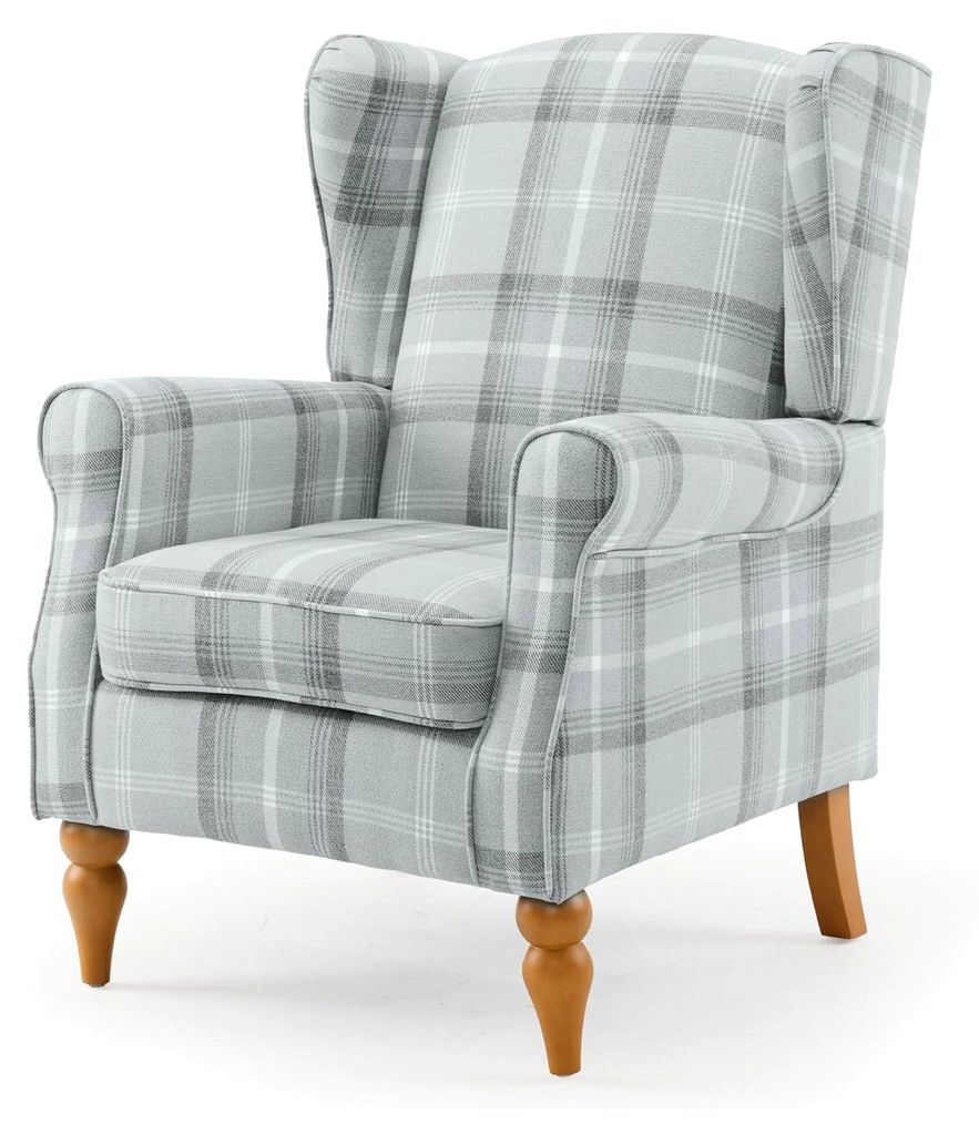 Ohrensessel, Vintage Sessel mit Holzfüßen, gepolsterter Relaxsessel, Einzelsessel für Wohnzimmer und Schlafzimmer, Leinen
