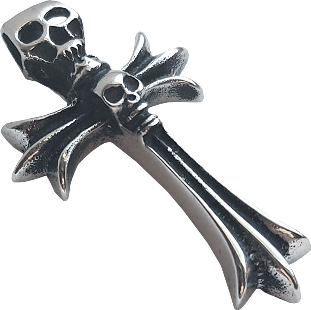 Edelstahl Anhänger aus 316L Totenkopf mit Kreuz