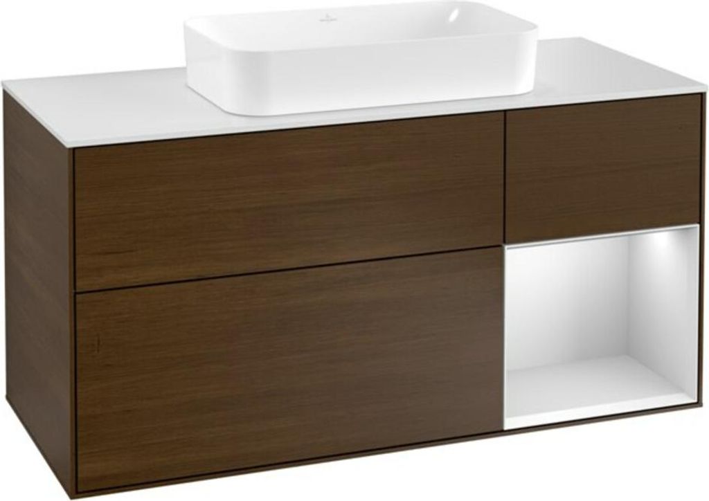 V&B Waschtischunterschrank Finion 120cm, Pl w m, Reg re wh. m Lac, wal ven
