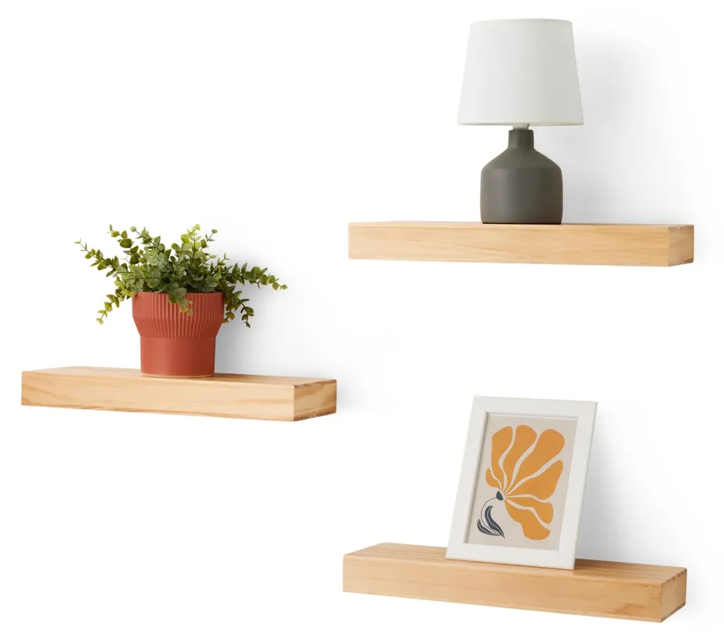 Étagère flottante bois naturel pour décoration murale, set de 3 unités