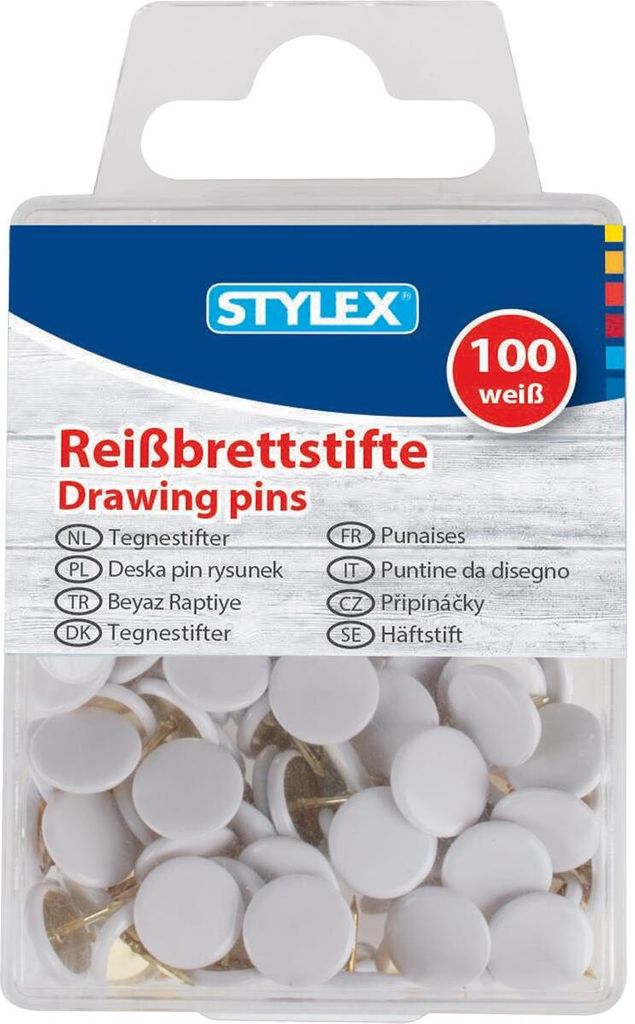 STYLEX Reißbrettstifte - weiß - 100er Schachtel Produktbild 