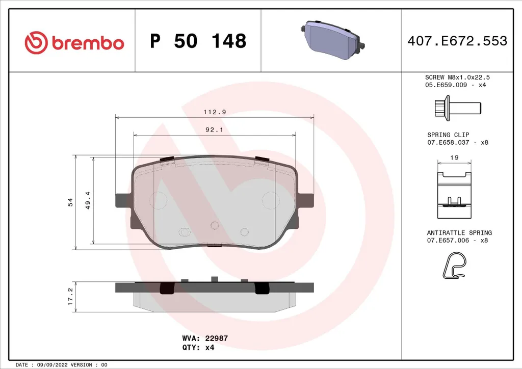 Kit Freinage Mercedes Classe B et CLA : Plaquettes Brembo P 50 148 OE