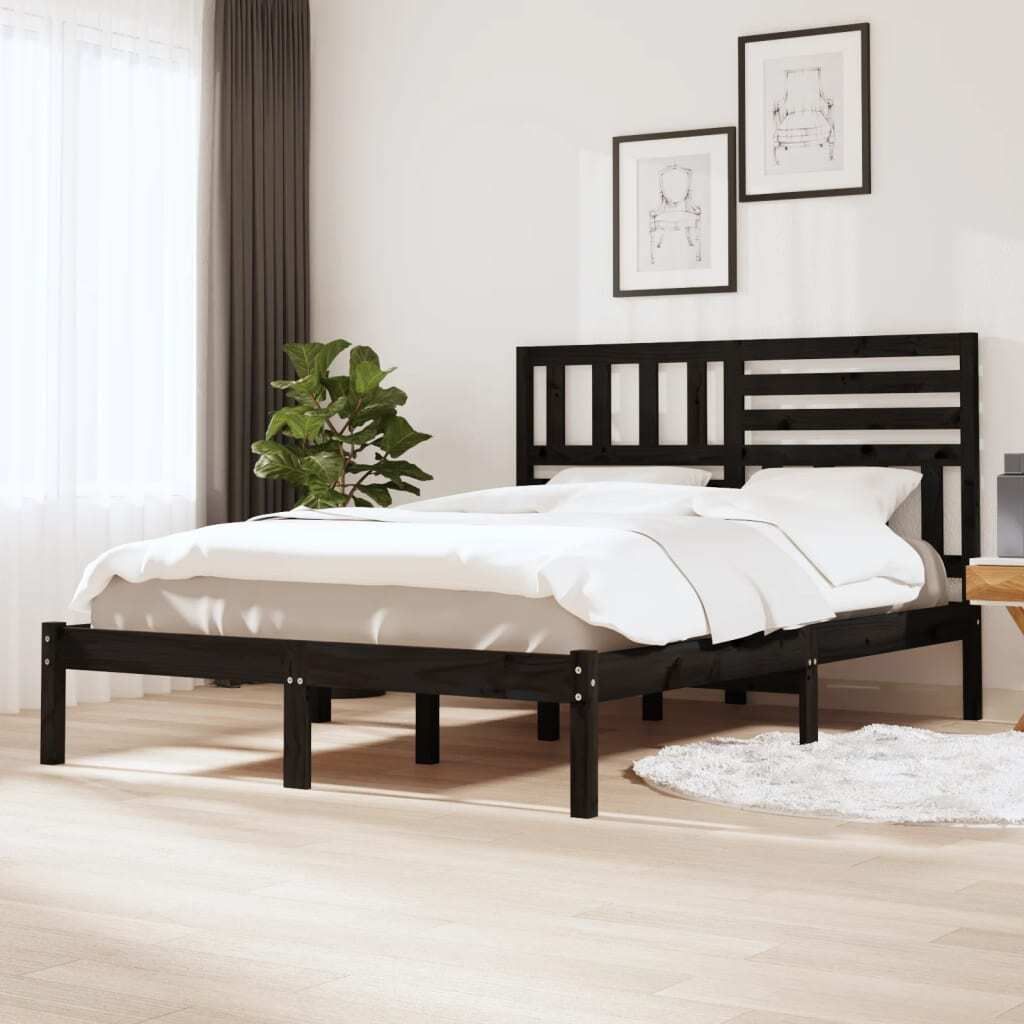 Maison Exclusive - Massivholzbett Schwarz Kiefer 140x190 cm