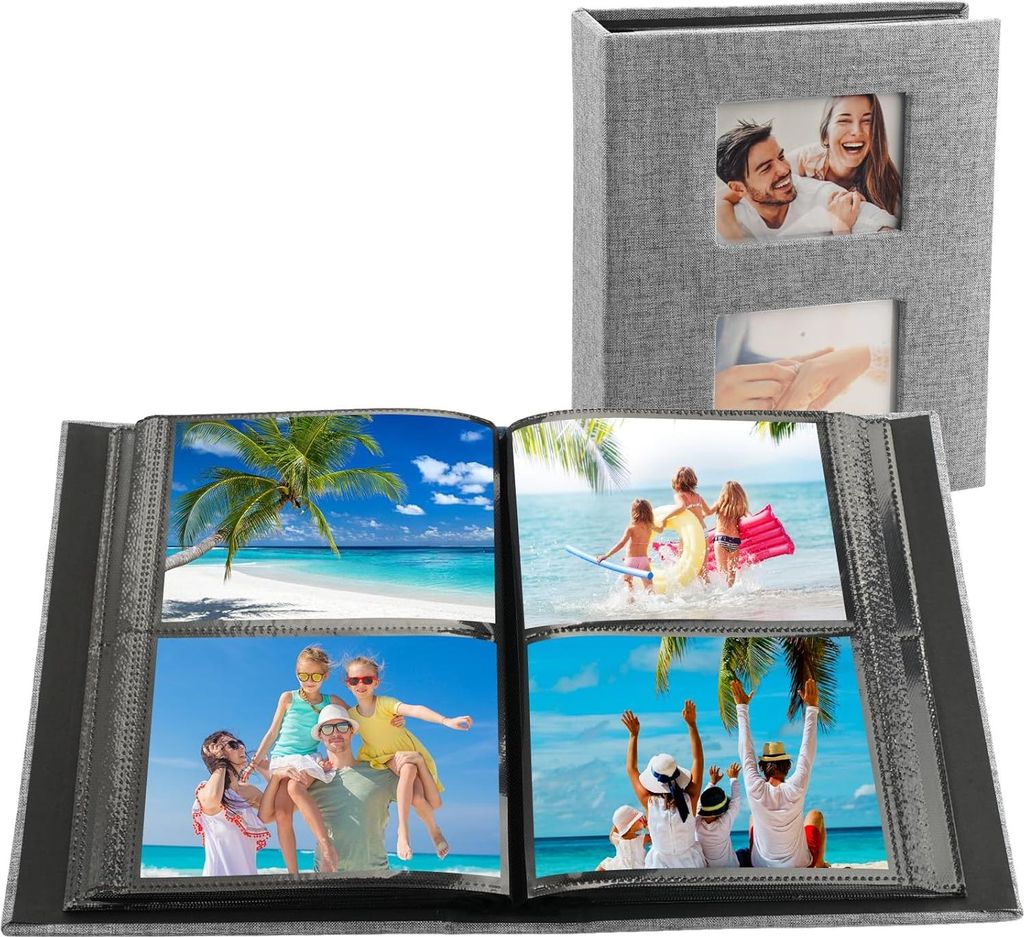 Fotoalbum - 200 Fotos - geeignet für Hochzeiten und Familie - grau - Leinen