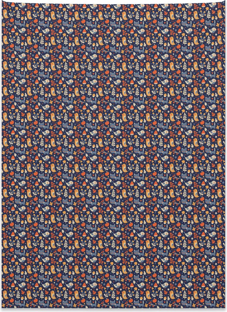 Abakuhaus Herbst Wandteppich, Kindergarten Doodle Wald aus Weiches Mikrofaser Stoff Kein Verblassen Klare Farben Waschbar, 110 x 150 cm, Mehrfarbig