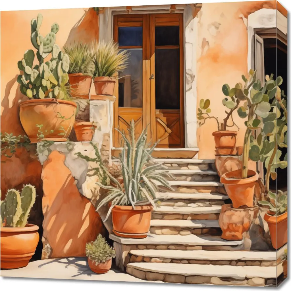 Decorazione Parete Cactus 70x70 - Quadro Moderno Angolo Soleggiato Tela