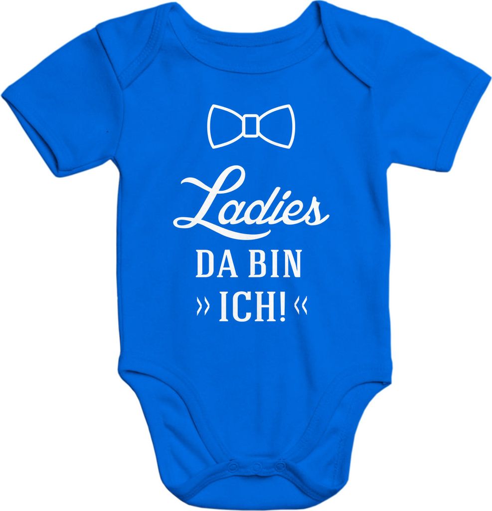 lustiger Baby Body mit Aufdruck Ladies da bin ich Baumwolle kurzarm Babybody Moonworks 6-12 Monate