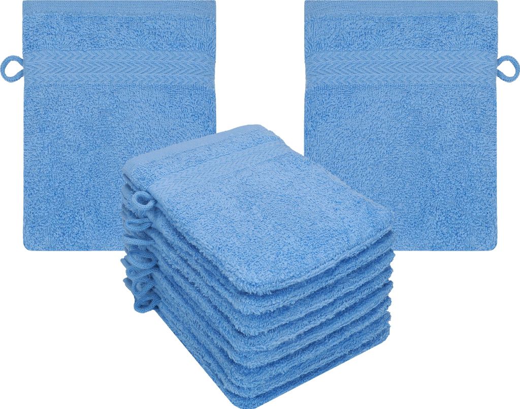 Betz 10 Stück Waschhandschuhe 16x21 cm PREMIUM 100% Baumwolle Farbe: hellblau