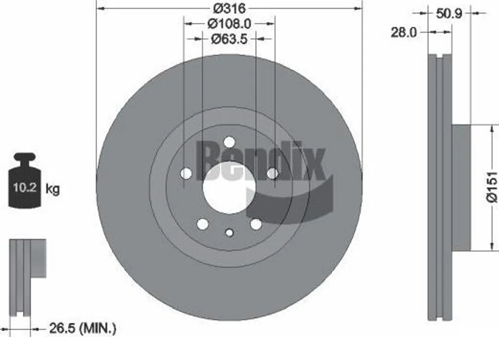 Disque de frein BENDIX BDS1608 OE 2037503 pour Ford Mondeo IV