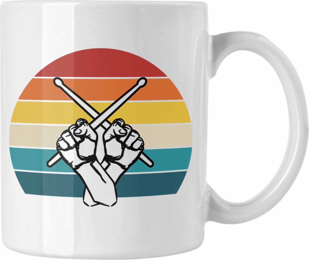 Trendation - Retro Schlagzeug-Spieler Geschenk Tasse Grafik für Schlagzeuger (Weiß)