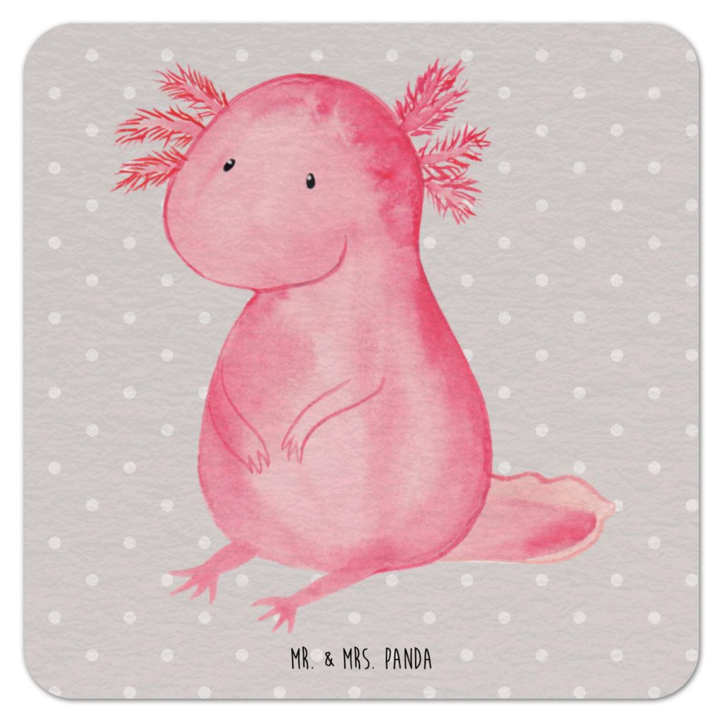 Mr. & Mrs. Panda Getränkeuntersetzer Axolotl Niedlich 25er Set - Grau Pastell - Geschenk, Zufrieden, Tischuntersetzer, Pappuntersetzer, Bierfilzl,...