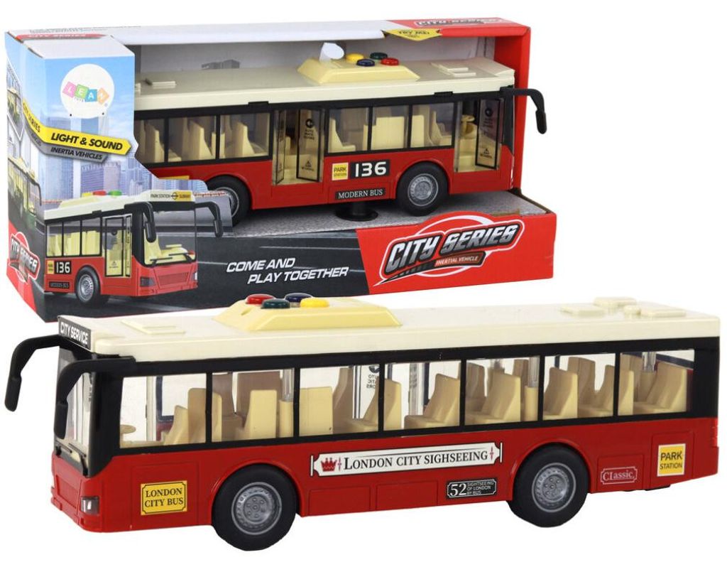 Lean Toys Autobus Na Baterie ?wiat?a D?wi?ki Czerwony Miejski 1:16