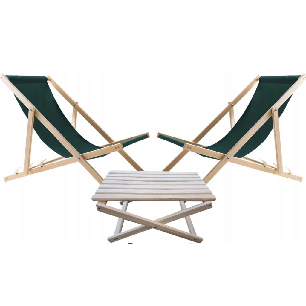 Liegestuhl mit Couchtisch – 2-teiliges Gartenmöbel-Set aus Holz, Grün – Klappbarer Relaxstuhl & Beistelltisch – Wetterfest, für Balkon, Te...