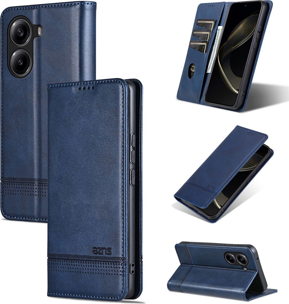 Leder Hülle für Xiaomi Redmi Turbo 4 / Poco X7 Pro, Klapphüllen Brieftasche Magnetverschluss Ständer Schutzhülle Blau