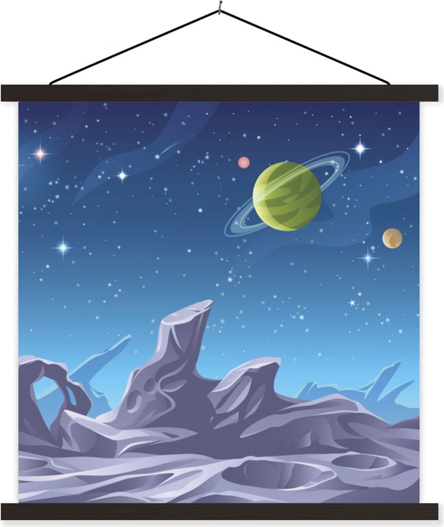 MuchoWow Textilposter Eine Illustration der Mondoberfläche mit sichtbaren Planeten 40x40 cm mit schwarzem Rahmen - Fotos