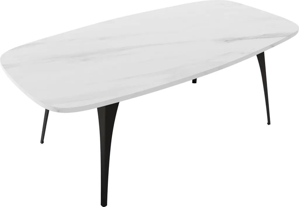 Table basse NEIRA marbre clair résistant et structure croisée noire 80cm