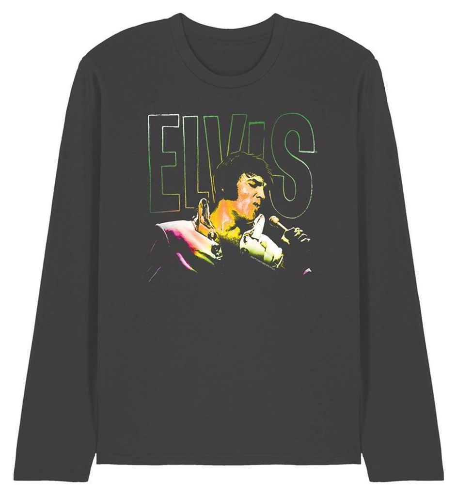 Elvis Presley - T-Shirt für Herren/Damen Uni, Langärmlig TV33264 (M) (Holzkohle)