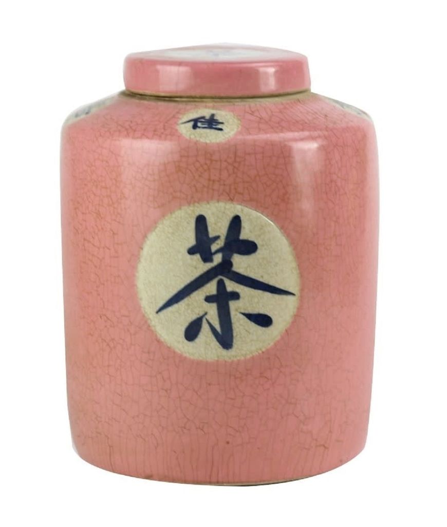 Fine Asianliving Chinesischer Ingwertopf Porzellan Handbemalt „Tee“ Rosa B12xH28cm Ingwerglas mit Deckel Keramik orientalische Großes handbema...