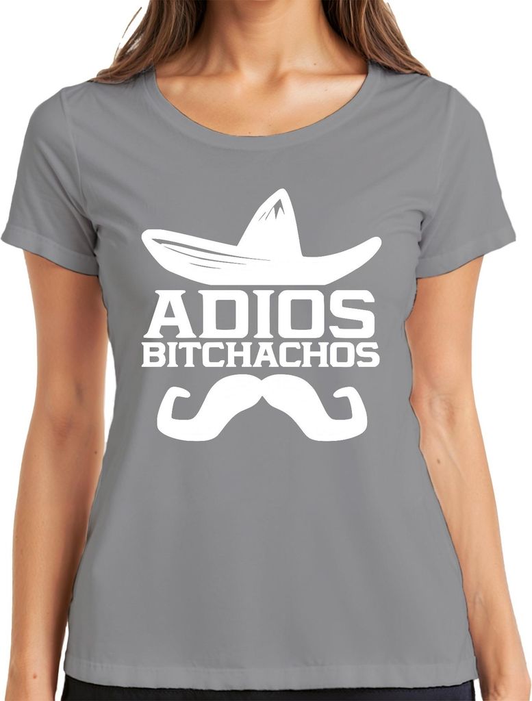 Adios Bitchachos Sombrero Schnurrbart Lustig Spruch Fiesta Mexiko Damen T-Shirt, Grau, M
