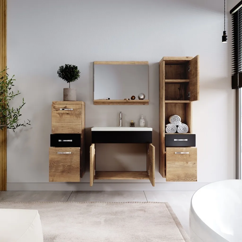 Ensemble meuble de salle de bains avec vasque et colonne Alba 60 cm - 4