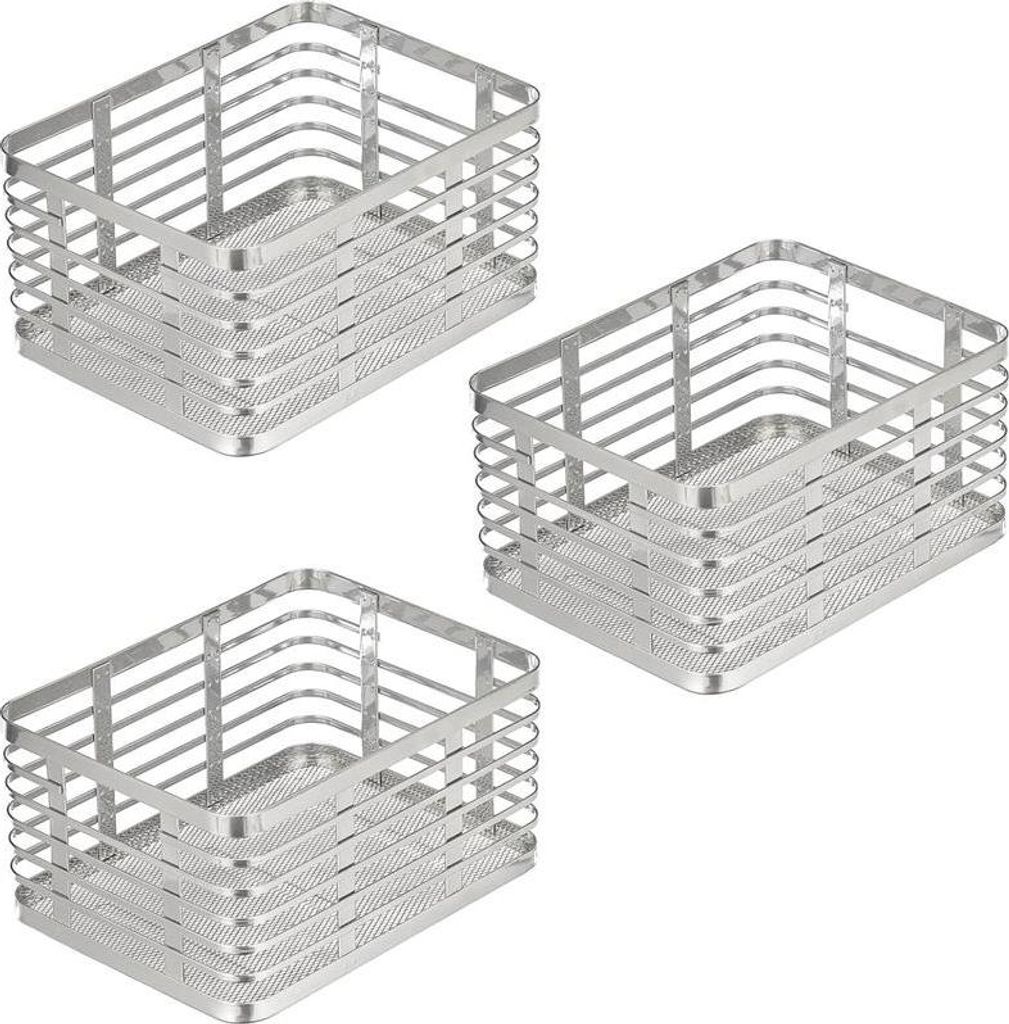 mDesign Allzweckkorb Aufbewahrung Drahtkorb Organizer 3er-Set Metall Silber