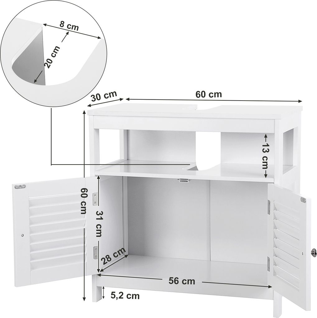 VASAGLE Waschtischunterschrank mit Lamellentüren, aus Holz Produktbild 8