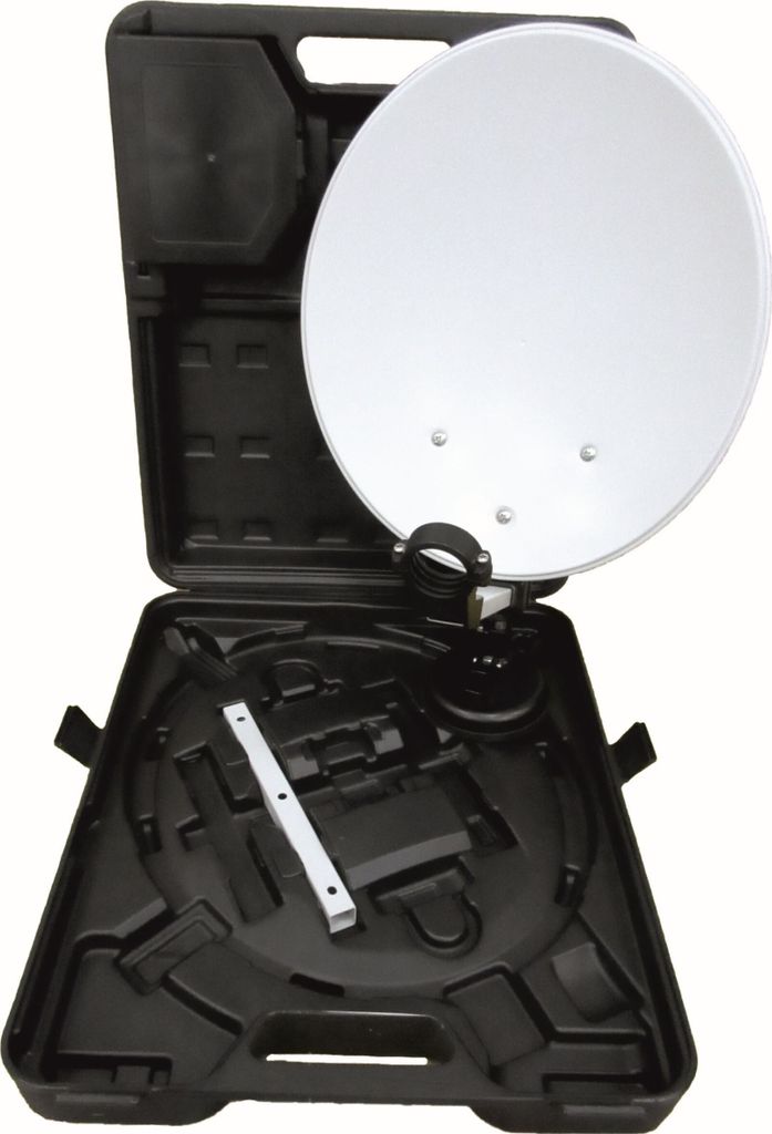 Opticum 9058 Camping/Balkon SAT-Anlage mit Koffer (HDTV, 3D, UHD, EasyFind Single LNB, 10m Kabelring) lichtgrau