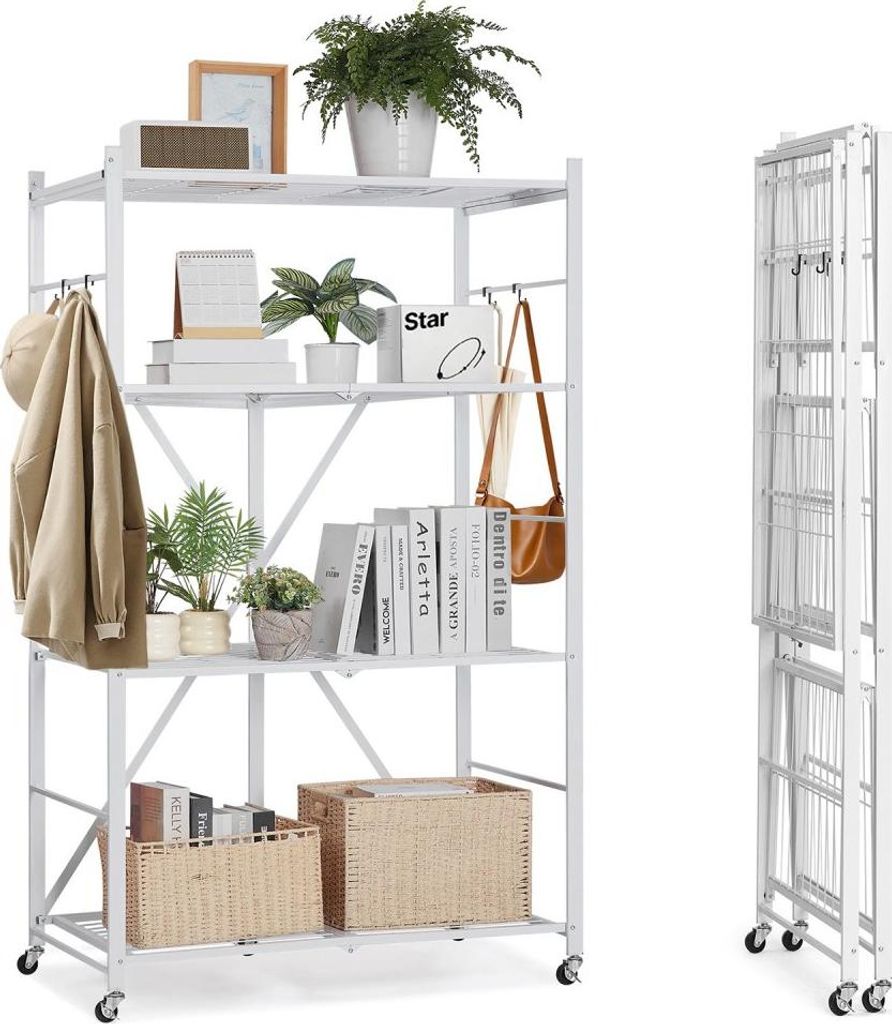Schwerlast-Klappregal mit 4 Etagen - Faltbares Regal in Weiß - Abmessungen: 53x91x152 cm - Faltregal-System für effizienten Stauraum