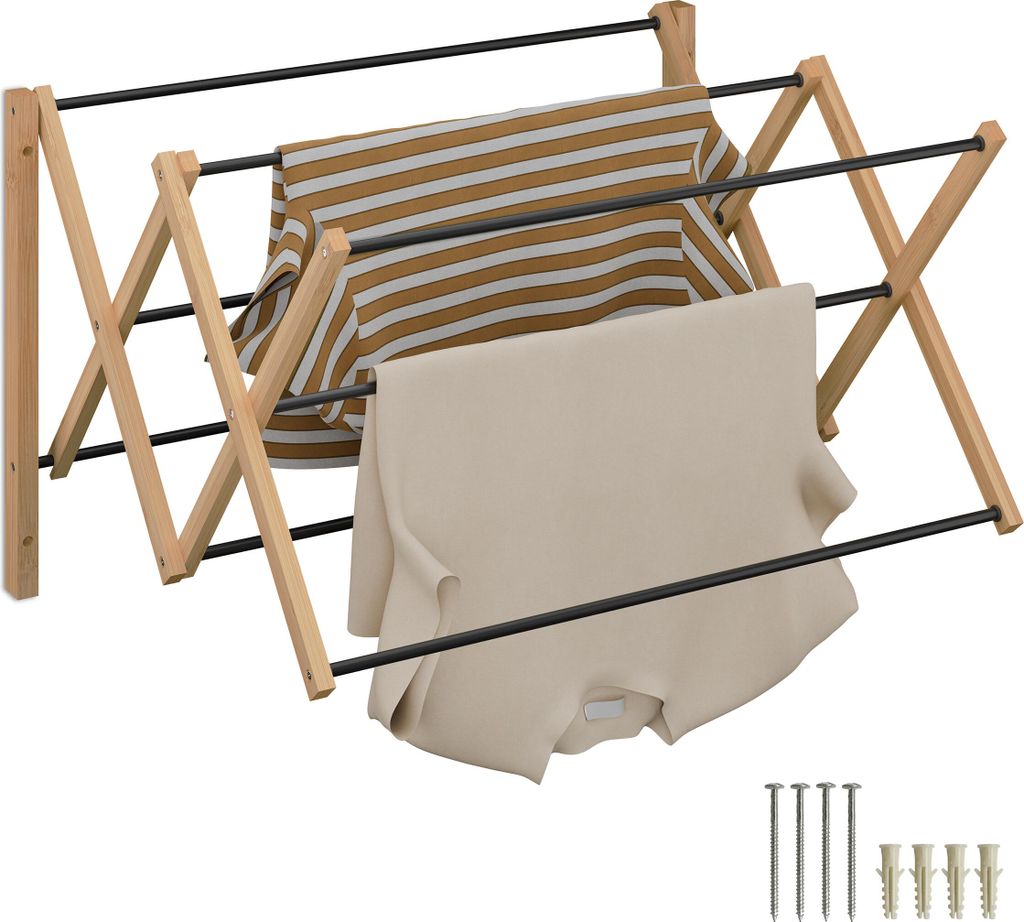 relaxdays Wäscheständer Wandmontage ausziehbar