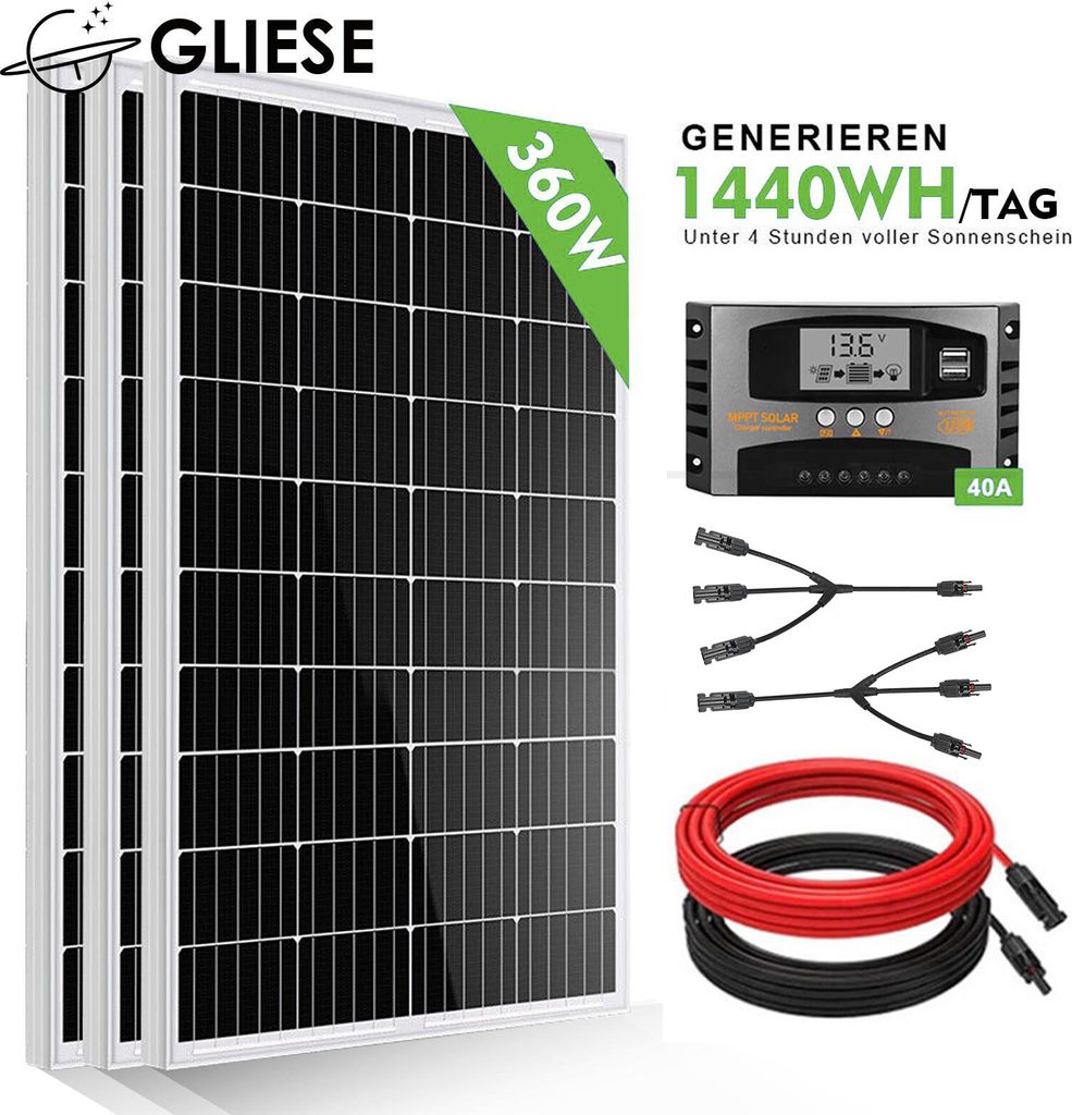 360W Solar Set Solarpanel Solarmodul 3X120W 12V Solaranlage Komplettset für Wohnmobil RV Camping Balkonkraftwerk