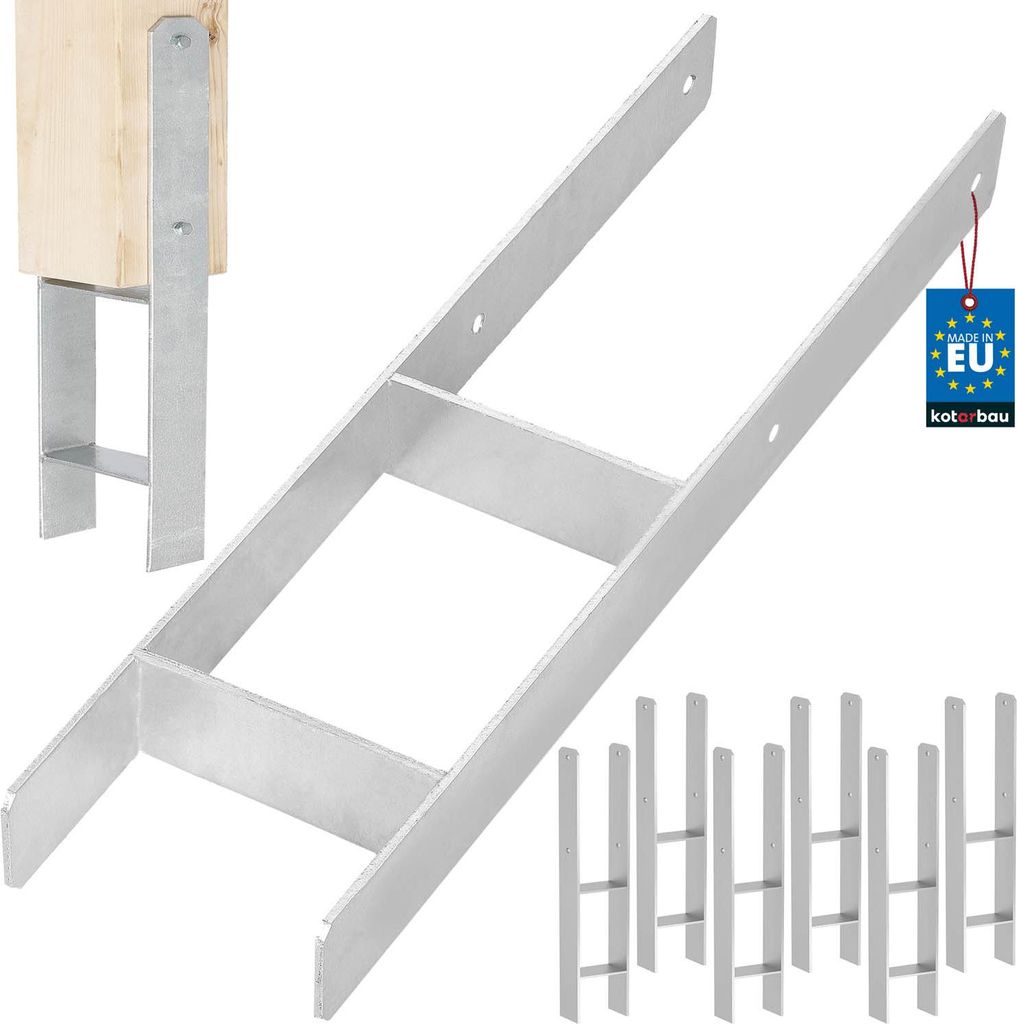 KOTARBAU 6 Stk. H-Pfostenträger zum Einbetonieren 150mm / 600mm H-Anker aus galvanisch verzinkter Stahl Silber Pfostenanker Balkenschuhe Stütze...